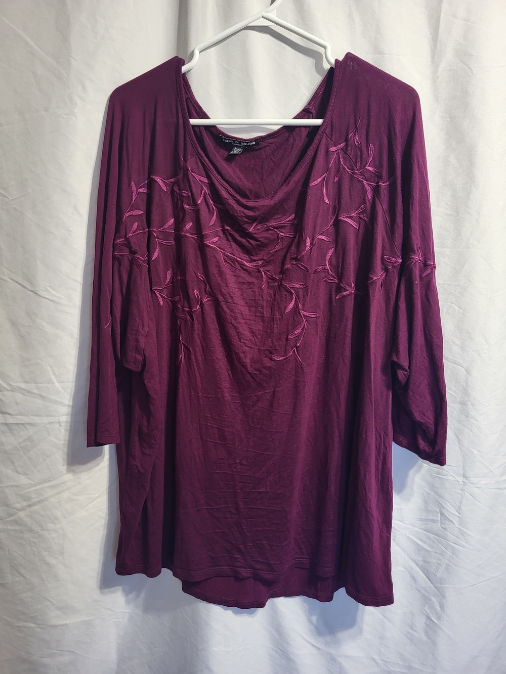 Cable & Gauge Women's Scoop Neck Top in Deep Plum, Size 2XL